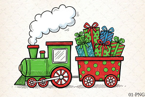 Christmas Train with Presents PNG, an Illustration by Libby Wishes