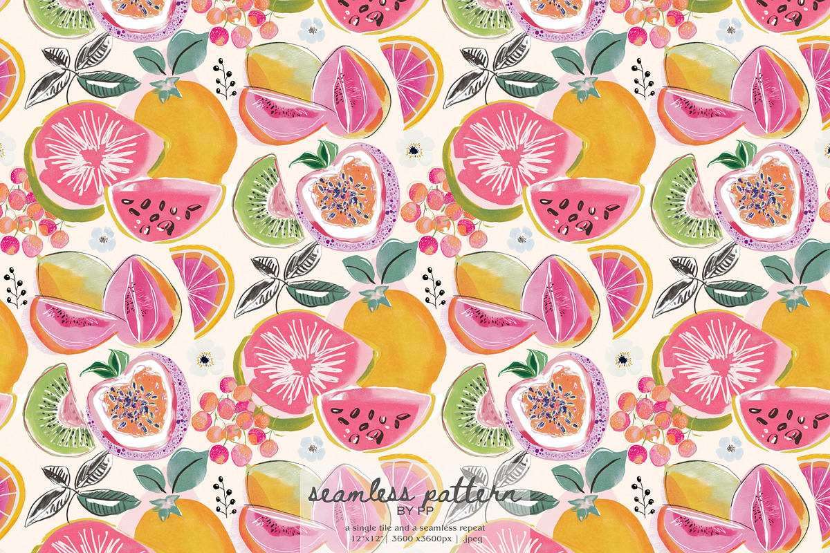 tropical fruit seamless pattern, a Pattern Graphic by Pink Studio Art (Photo 1 of 4)