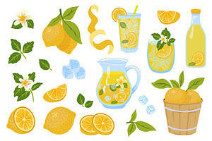 Lemons and Lemonade Set, a Food Illustration by alexdndz