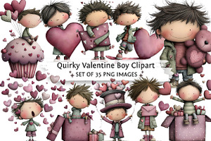 Quirky Valentine Boy Clipart, an Illustration by DreamPrint404