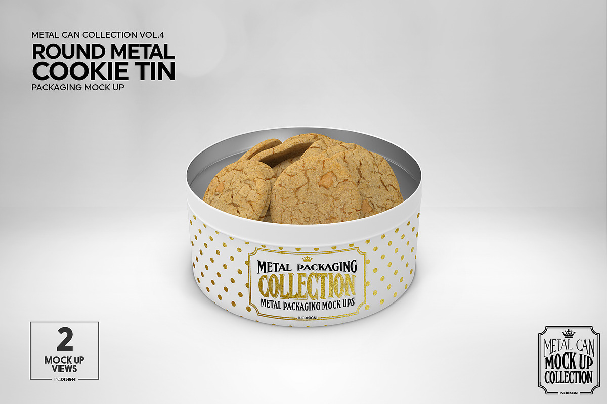 Metal Round Cookie Tin Mockup, a Cups & Container Mockup by INCDesign (Photo 3 of 8)