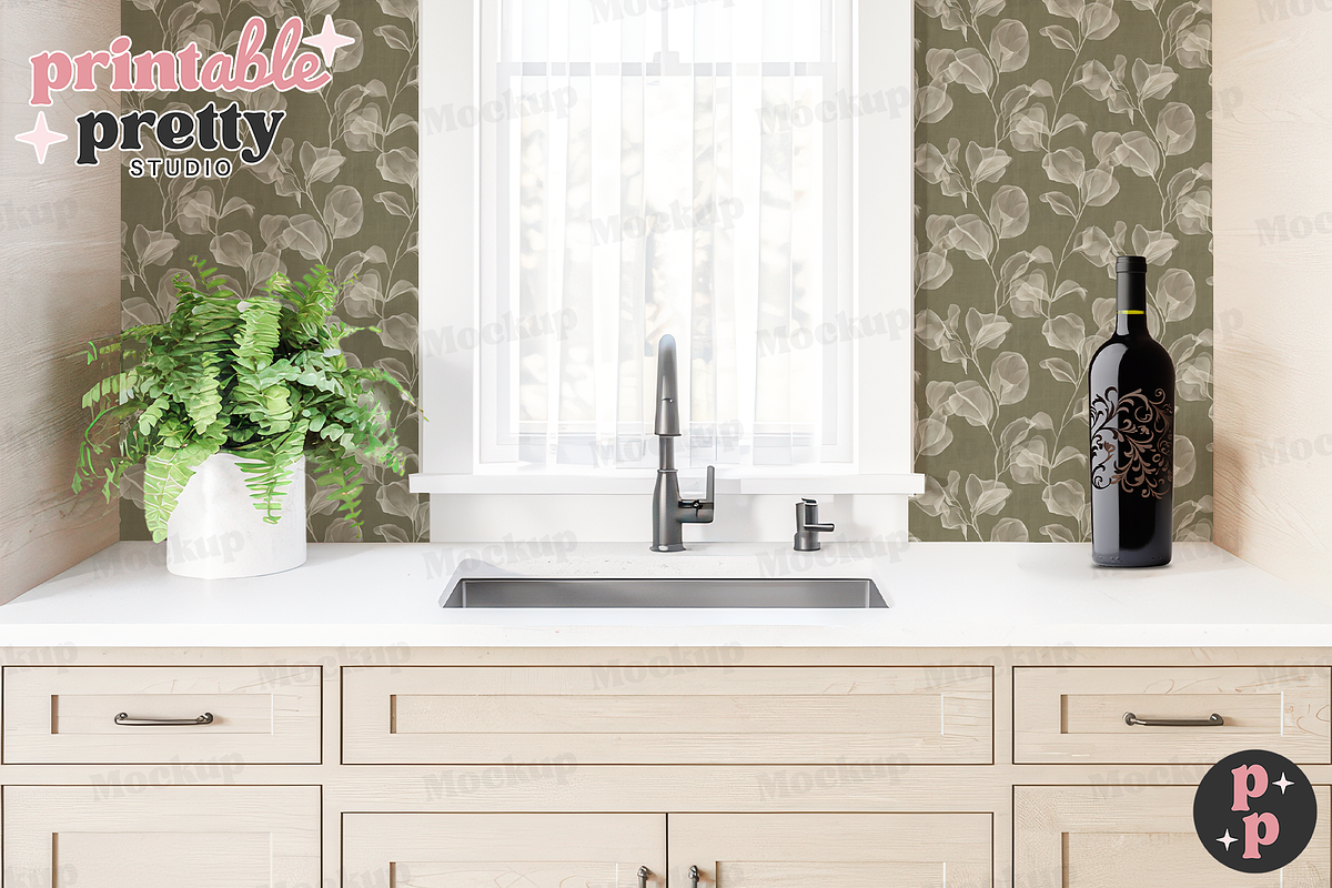 Modern Kitchen Wallpaper Mockup PSD, a Product Mockup by Printable Pretty Studio (Photo 3 of 9)