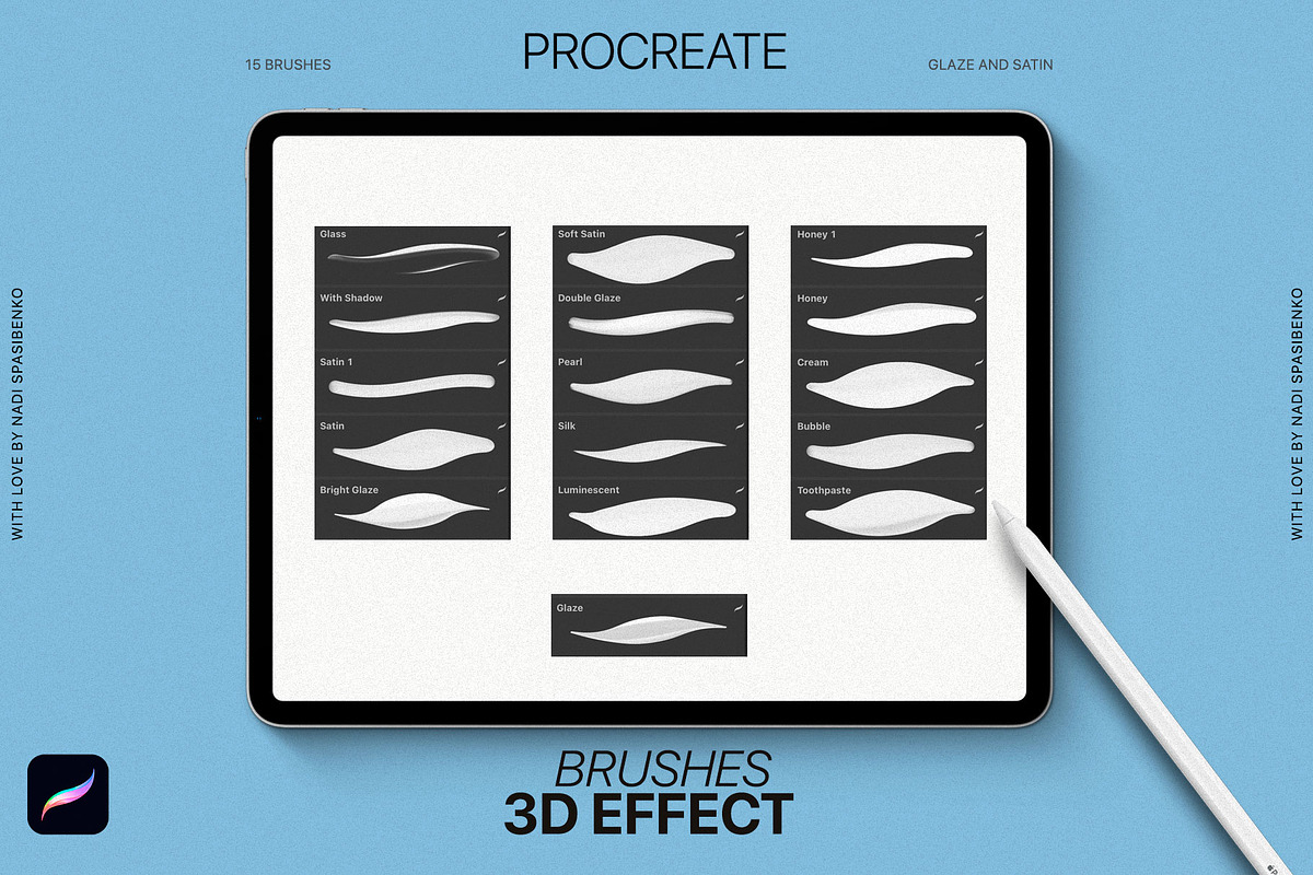3D effect Procreate Brushes, a Brush Add-On by Spasibenko Art