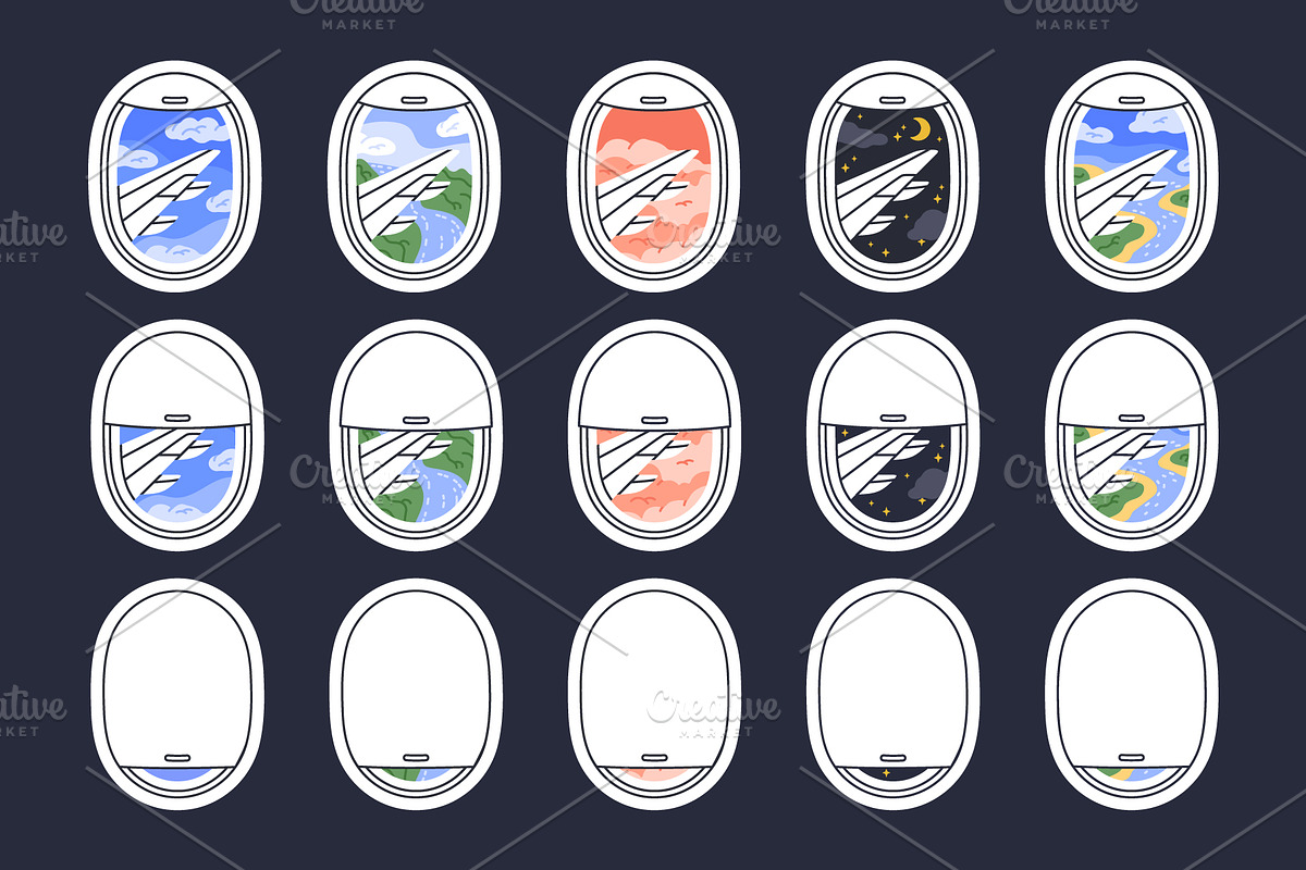 Vector airplane windows views, a Transportation Illustration by Torontotokio (Photo 2 of 4)
