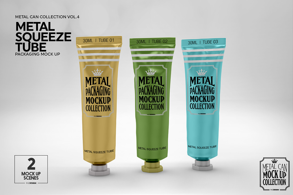 Metal Squeeze Tubes Packaging Mockup, a Packaging Mockup by INCDesign (Photo 4 of 10)