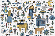 Folk Art Collection,Graphic Farm Set, an Animal Illustration by Sasha Mitkalova (Thumbnail 2 of 7)