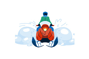 Snowmobiler riding snowmobile in, a Sport Illustration by pikepicture