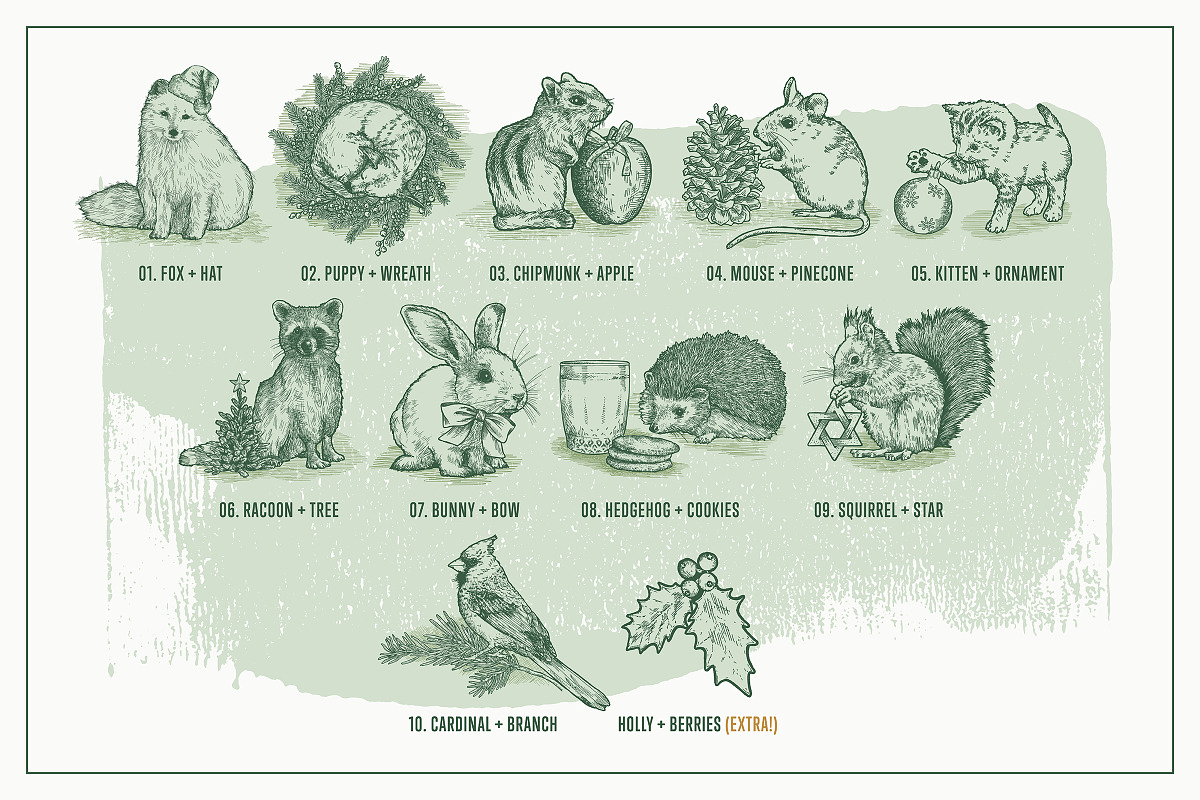 Vector Holiday Critters Set + Bonus, an Animal Illustration by Well Rock Designs (Photo 2 of 8)