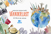 Wanderlust watercolor design toolkit, a Transportation Illustration by Elegantia (Thumbnail 1 of 6)