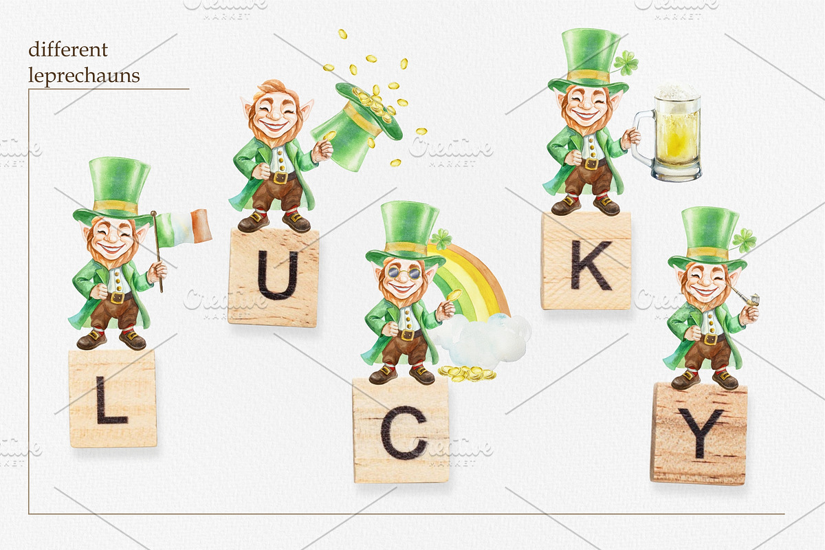 St Patrick's Day Watercolor Clipart, a Seasonal Illustration by Farida Bik (Photo 4 of 11)