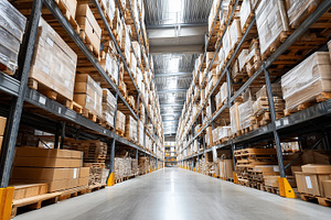 Low angle view on a modern warehouse, an Industrial Photo by MistyDay