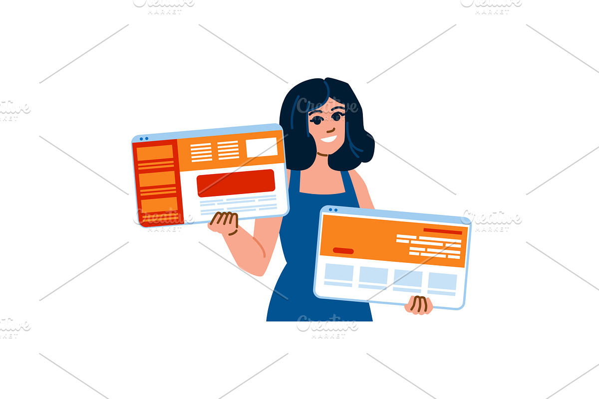 Web designer showing different, a Technology Illustration by pikepicture