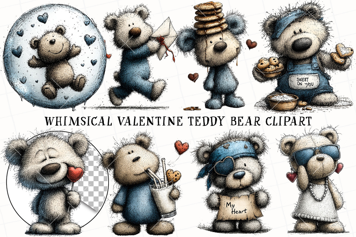 Whimsical Valentine Teddy Bear Clipa, an Illustration by OK Design (Photo 2 of 6)