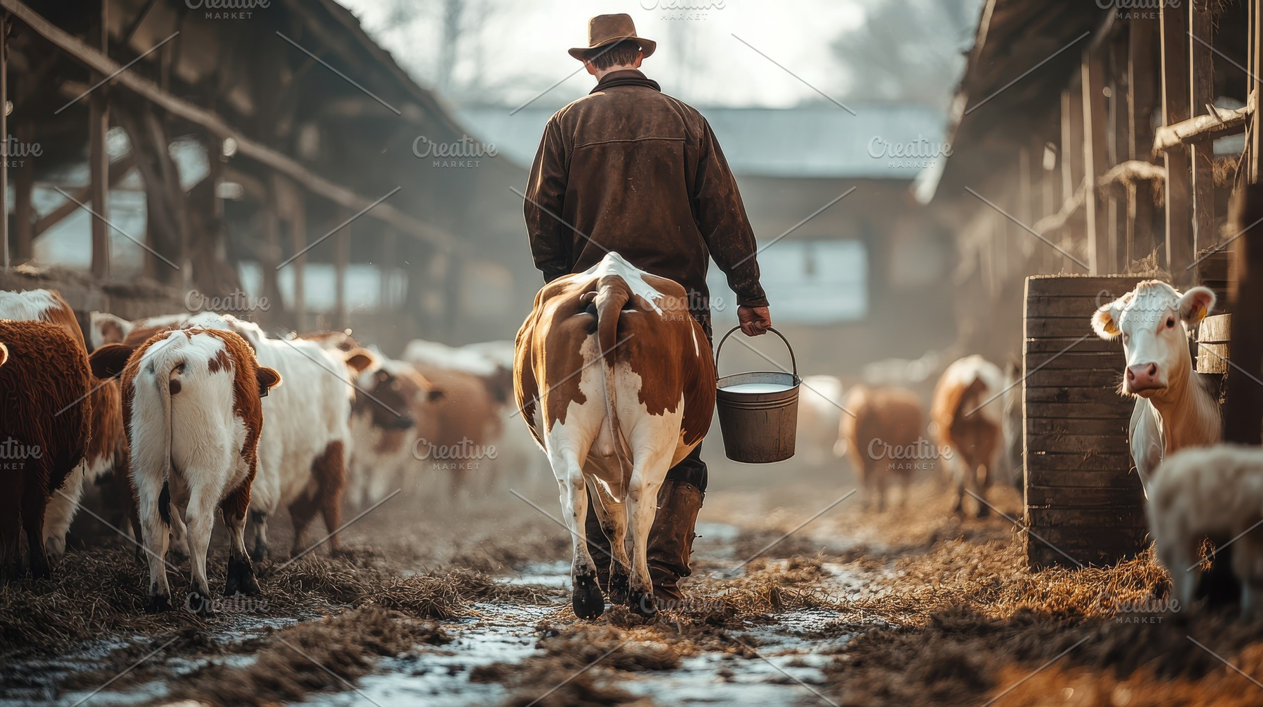 Farmer tending to cattle with fresh, an Animal Photo by Pixeness Studio