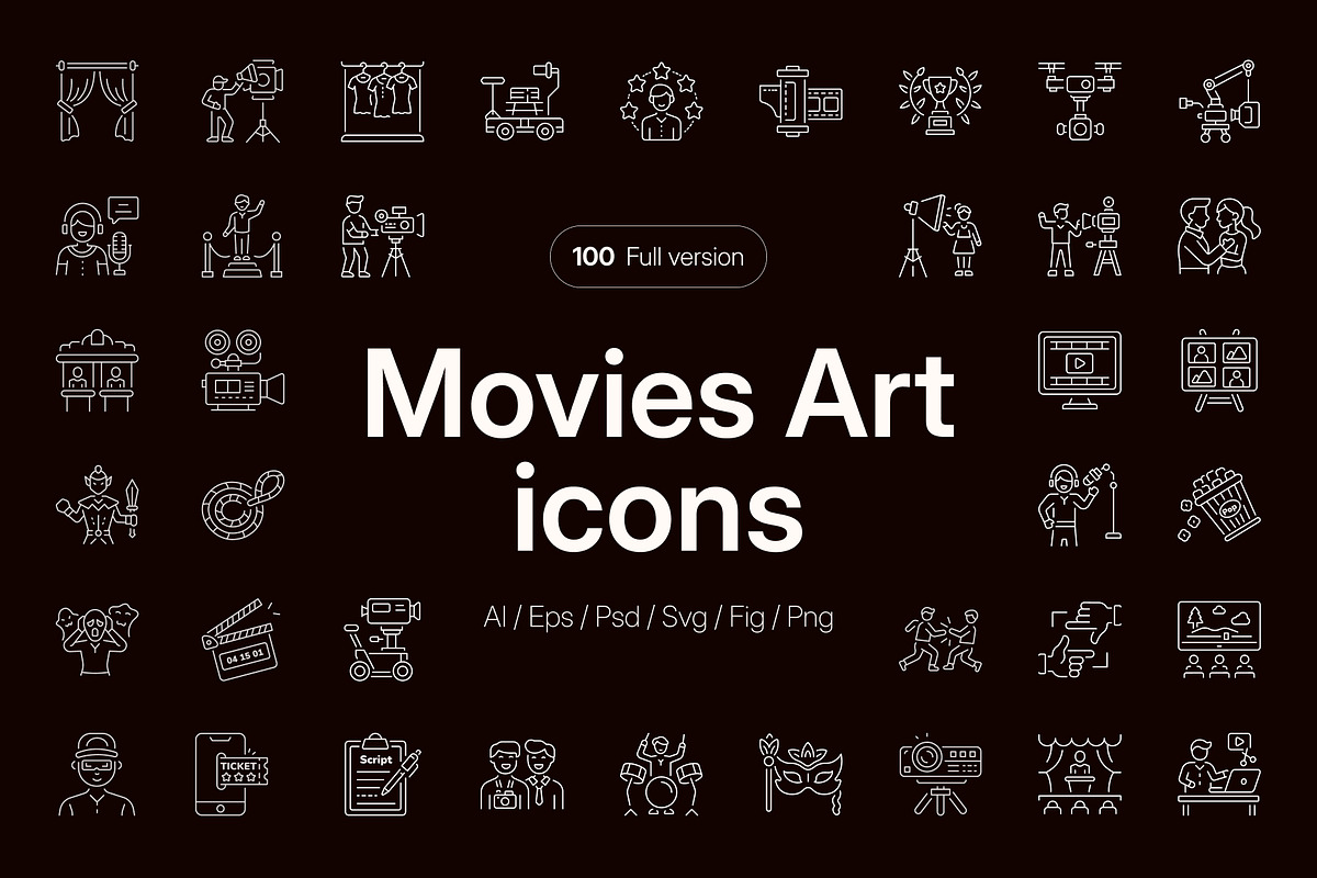 Movie Icon Art Set, an Outline Icon by Prosymbols (Photo 1 of 8)