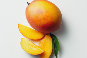 Mango with mango slices and green le, a Food & Drink Photo by Pixeness Studio