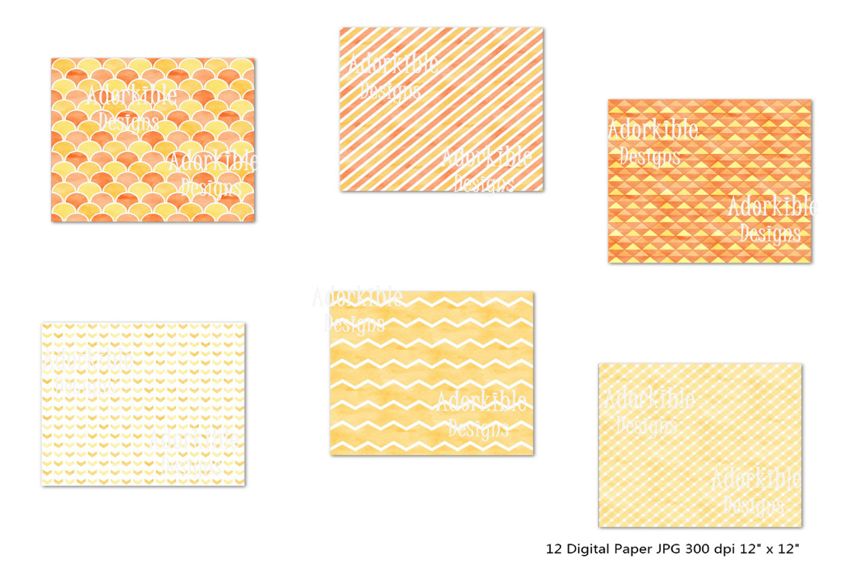 Orange & Yellow Watercolor Patterns, a Pattern Graphic by adorkible (Photo 3 of 3)