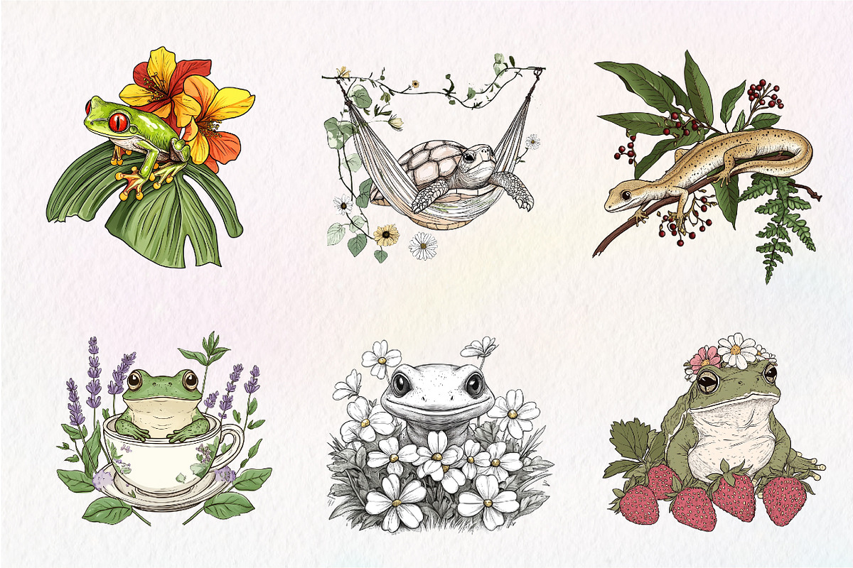 Botanical Summer Amphibians & Reptil, an Illustration by CreationArt (Photo 4 of 5)