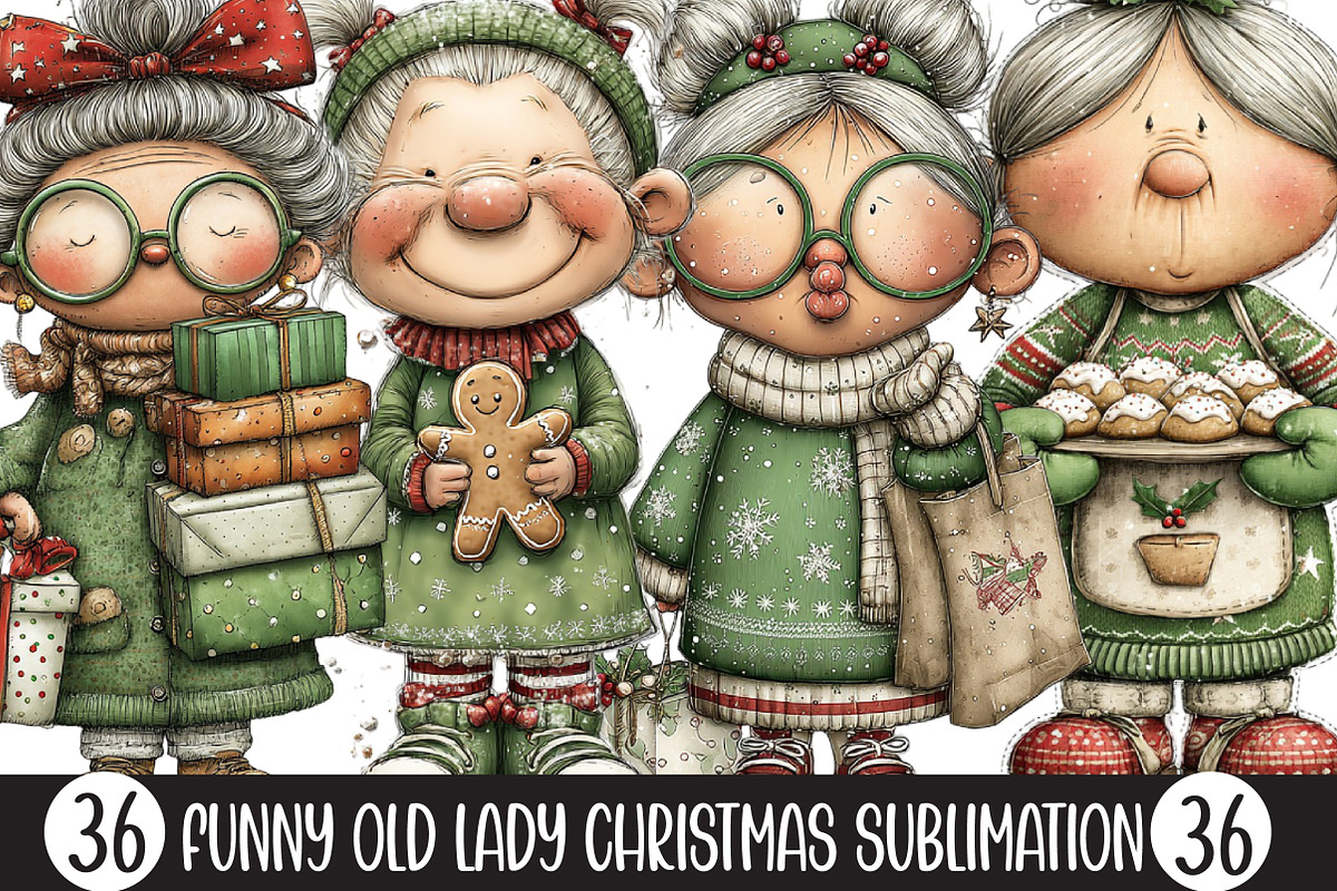Funny Old Lady Christmas Sublimation, an Illustration by Designking (Photo 1 of 4)