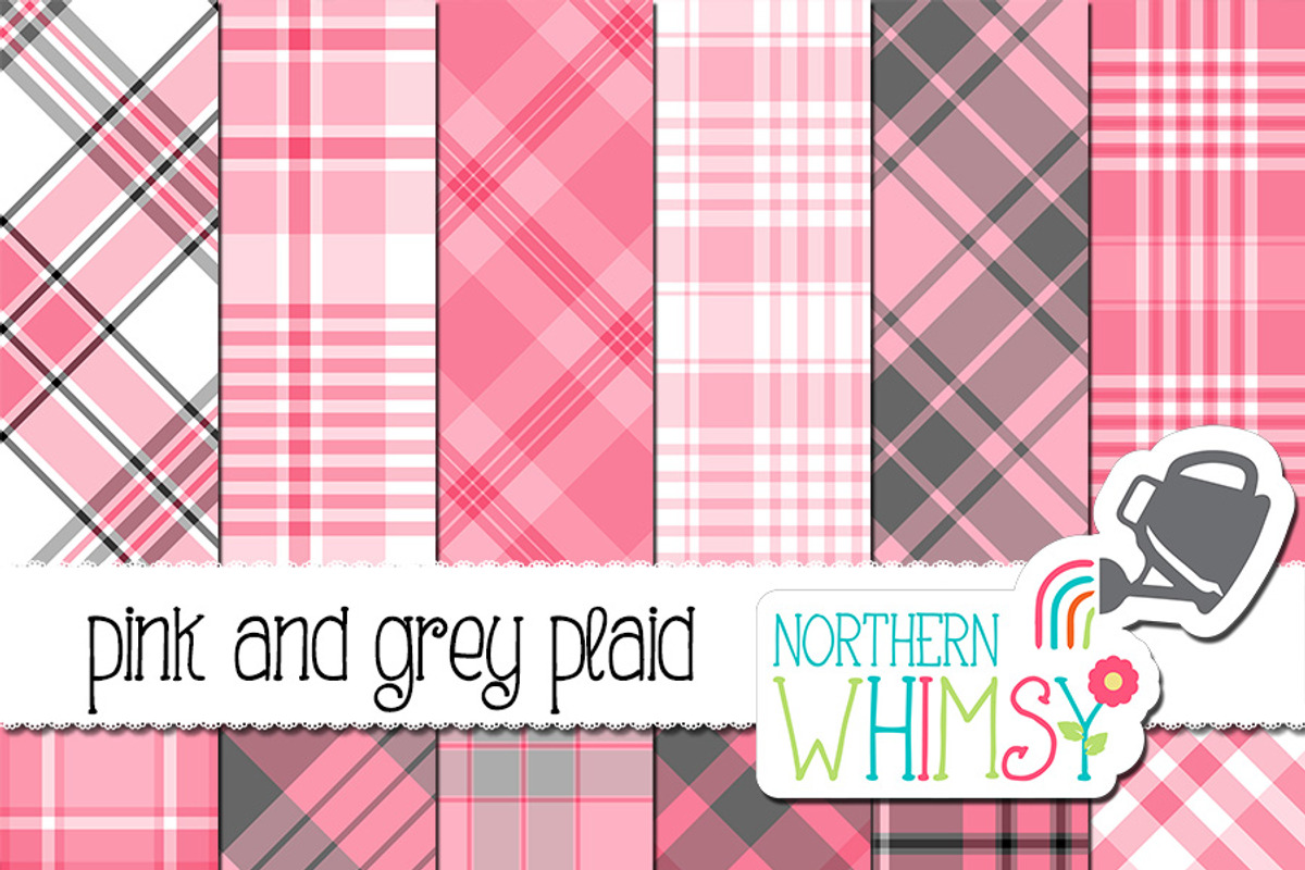 Pink and Grey Plaid Patterns, a Pattern Graphic by Northern Whimsy Design