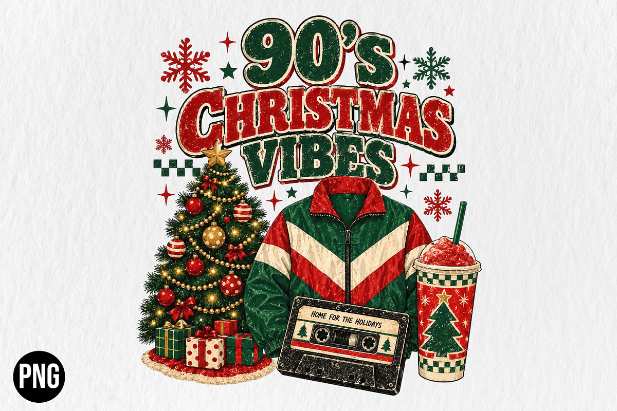 Retro Christmas Vibes PNG, a Seasonal Illustration by CraftArtStudio (Photo 1 of 4)