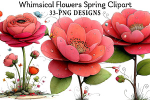 Whimsical Flowers Spring Clipart, an Illustration by Daily.Designs