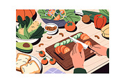 Hands cooking food, top view set, a Food Illustration by PaperTrident (Thumbnail 3 of 8)