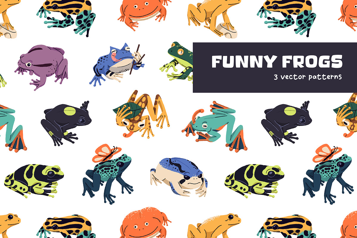 Frogs and toads seamless patterns, a Pattern Graphic by PaperTrident (Photo 1 of 8)