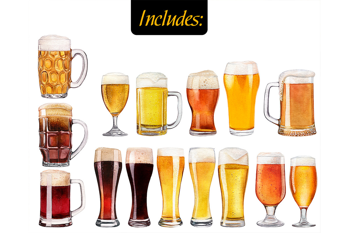 Watercolor beer clipart set, a Food Illustration by ArtfulStudio (Photo 8 of 8)