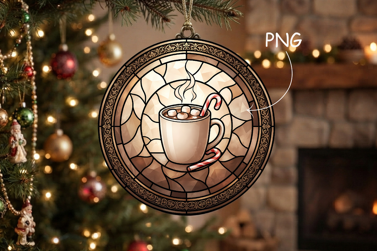 Stained Glass Hot Cocoa Ornament, a Seasonal Illustration by CrexoraLab (Photo 1 of 3)