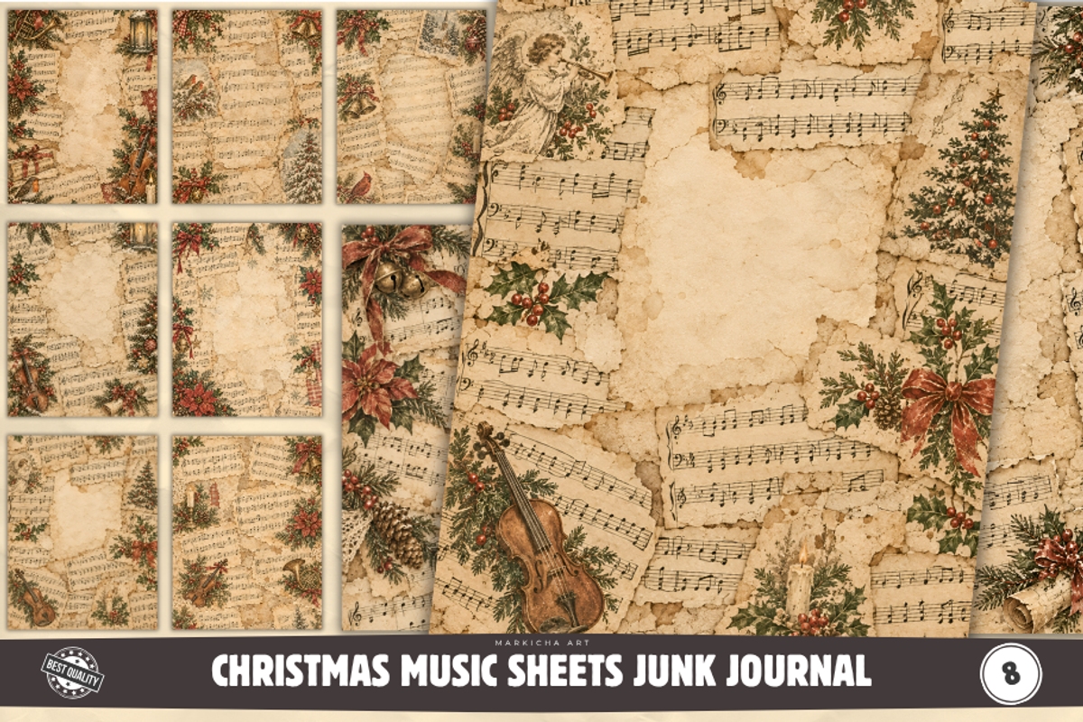Christmas Music Sheets Junk Journal, a Background Graphic by Markicha Art (Photo 1 of 5)