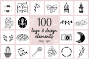100 hand drawn elements, an Illustration by Cozy pattern shop (Thumbnail 1 of 7)
