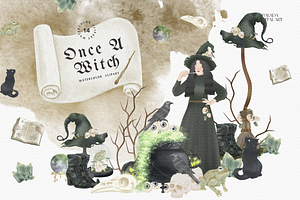 Watercolor Halloween Vintage Witch