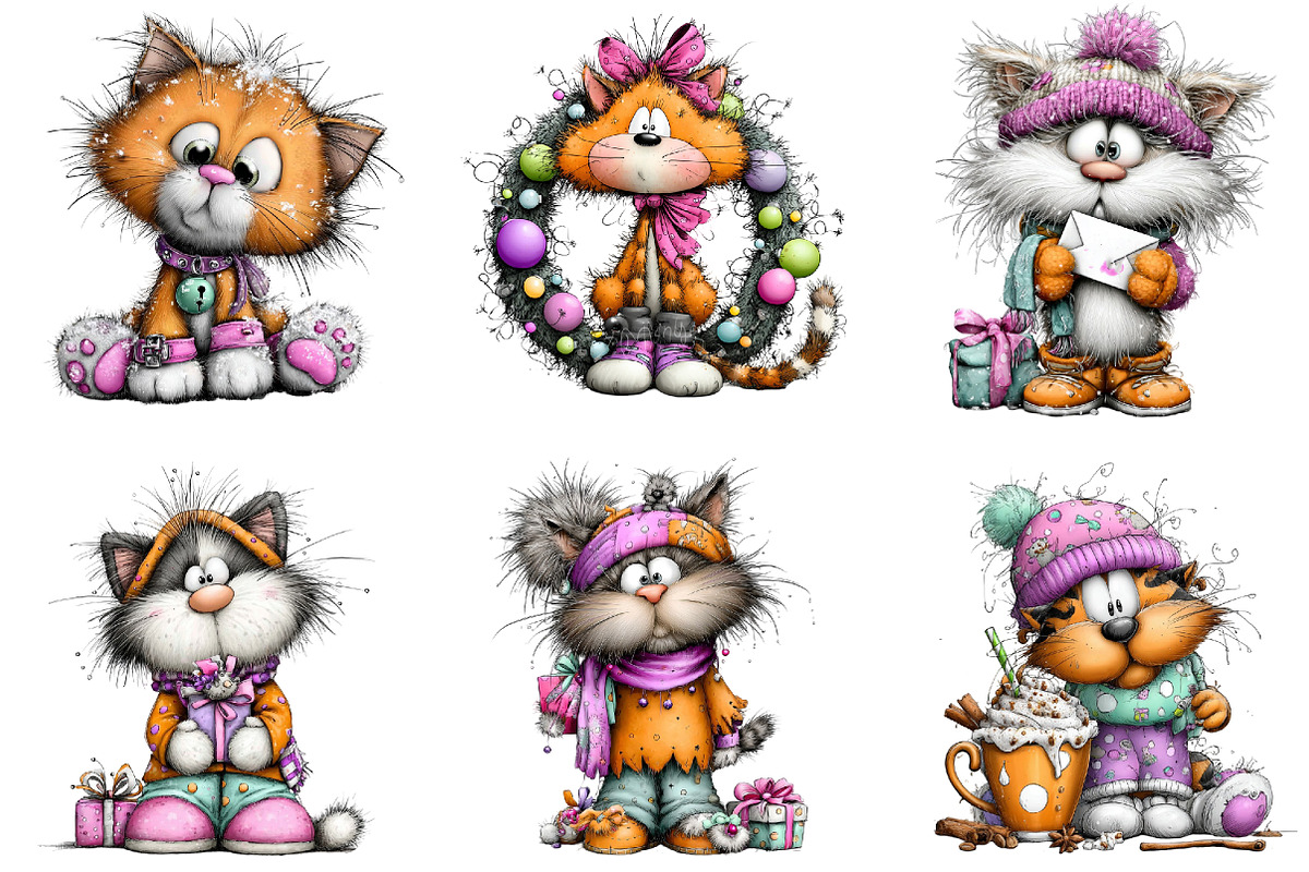 Christmas Cats Clipart, an Illustration by DreamArtGraphic (Photo 4 of 5)