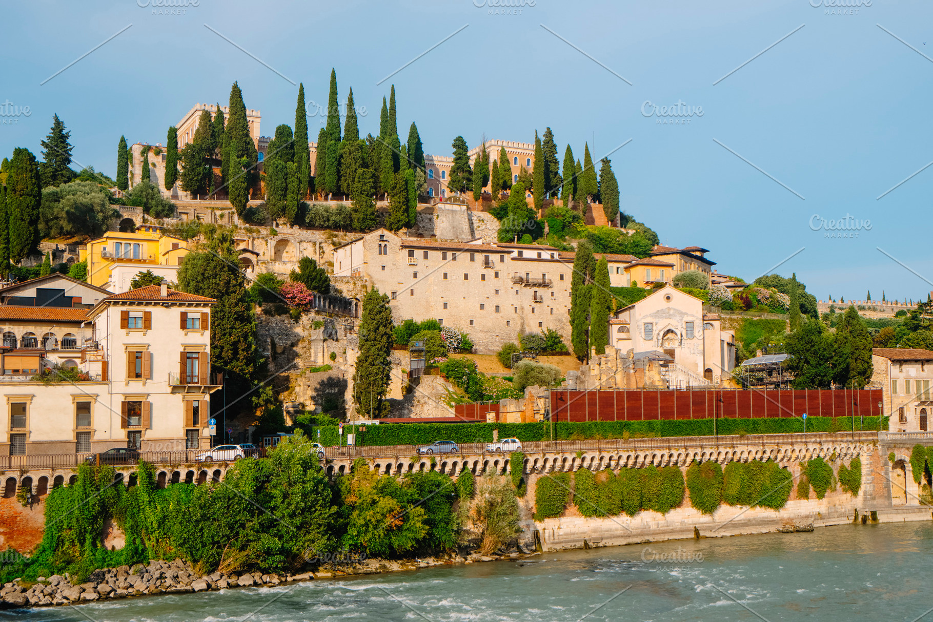 the Adige and the hillside view of Castel San Pietro, a Photo by Nito