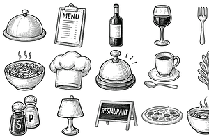 Restaurant Food Icons, an Object Graphic by nikagraphic