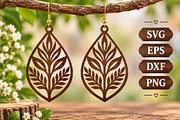 Leaf Branch Earring Wood Laser SVG, an Object Graphic by Libby Wishes (Thumbnail 2 of 3)