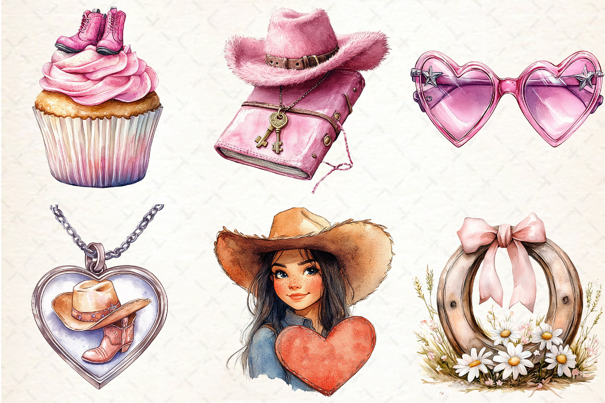 Watercolor Cowgirl Party Clipart PNG, an Illustration by Libby Wishes (Photo 2 of 6)