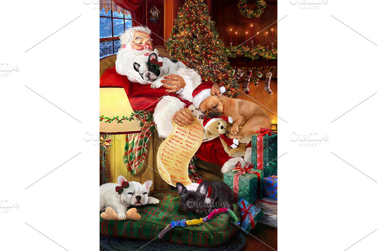 Santa with French Bulldog Wall Art, an Animal Illustration by Art Paradise Studios (Photo 1 of 3)