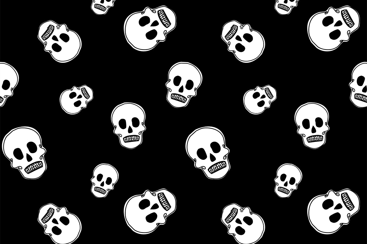 Skull Print on Black Seamless Repeat, a Pattern Graphic by Sharon Schwalbe