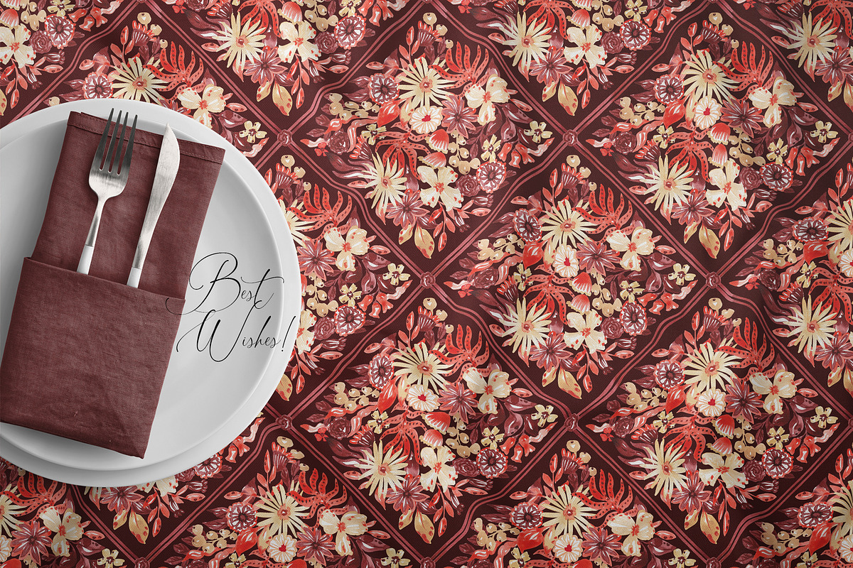 Fall Floral Grid Ornamental Pattern, a Pattern Graphic by SirenaArt (Photo 11 of 11)