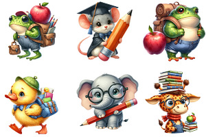 Funny Animal Back to School Clipart, an Illustration by DreamArtGraphic