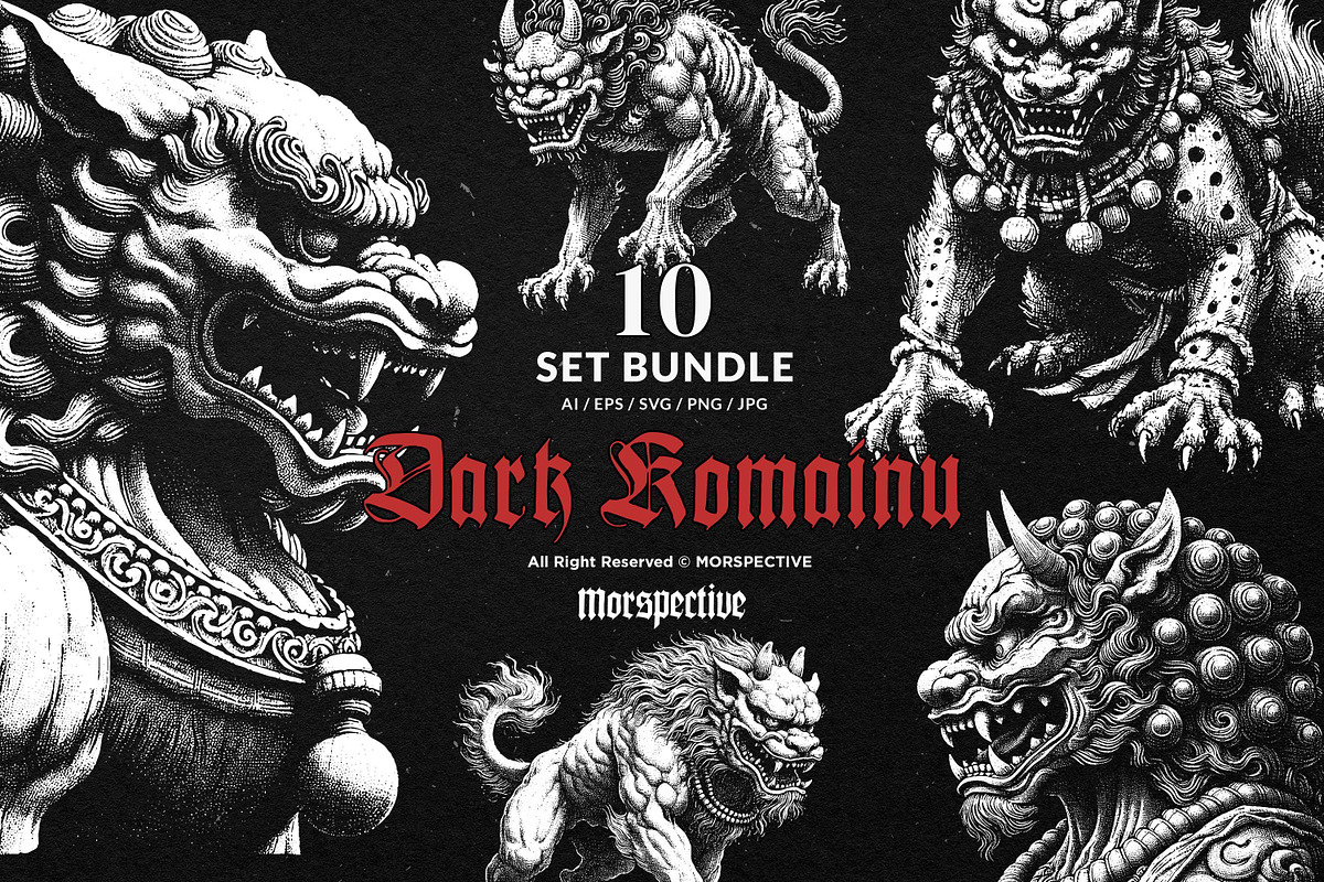 10 Bundle Dark Art Komainu Statue, an Illustration by Morspective (Photo 1 of 7)