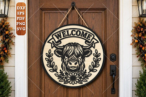 Highland Cow Welcome Laser Cut SVG, an Object Graphic by Canvas Craft