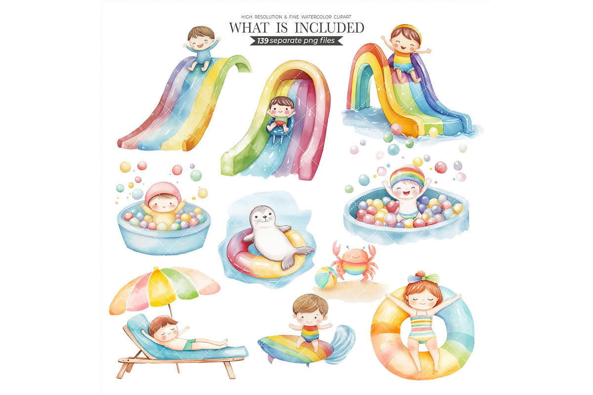 Pool Party, Summer Party Watercolor, an Illustration by CharmClipart (Photo 8 of 10)