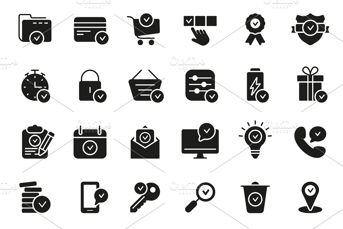 Set of Approve Silhouette Icons, an Object Illustration by Vector Creator