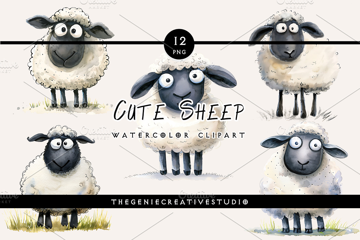 Cute Sheep PNG Clipart Set, an Animal Illustration by Geniecreativestudio (Photo 1 of 9)