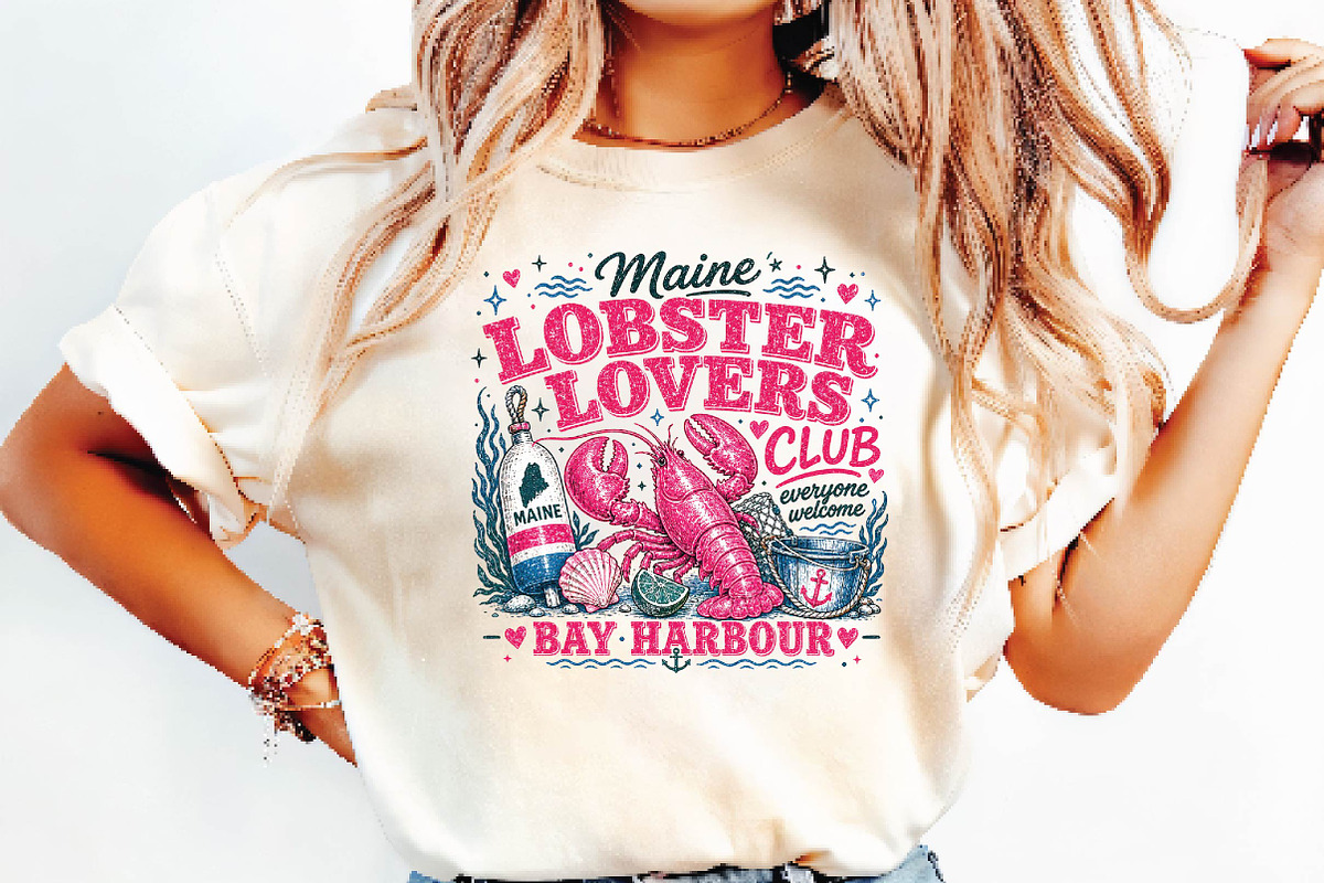 Retro Coastal Lobster Sublimation, a Seasonal Illustration by DreamPrint404 (Photo 6 of 6)