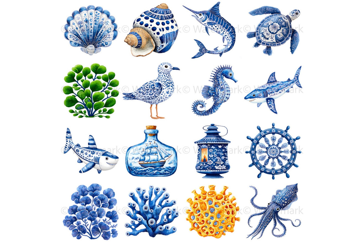 Sea Toile Clipart and Patterns, a Decorative Illustration by Nicole Branger Art (Photo 6 of 28)