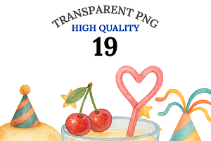 19 New Year Watercolor Clipart, a Decorative Illustration by Pati Charm Studio